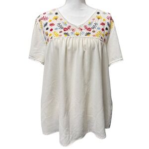 Perch by Blu Pepper Embroidered Babydoll Blouse 1XL Cream Excellent Boho Top